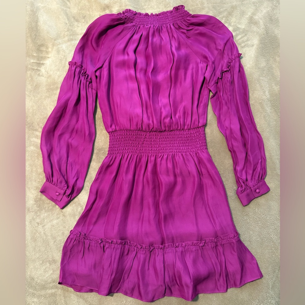New! Parker Ruffled Smocked Long Sleeve Dress, in Boysenberry, NWT in size XS